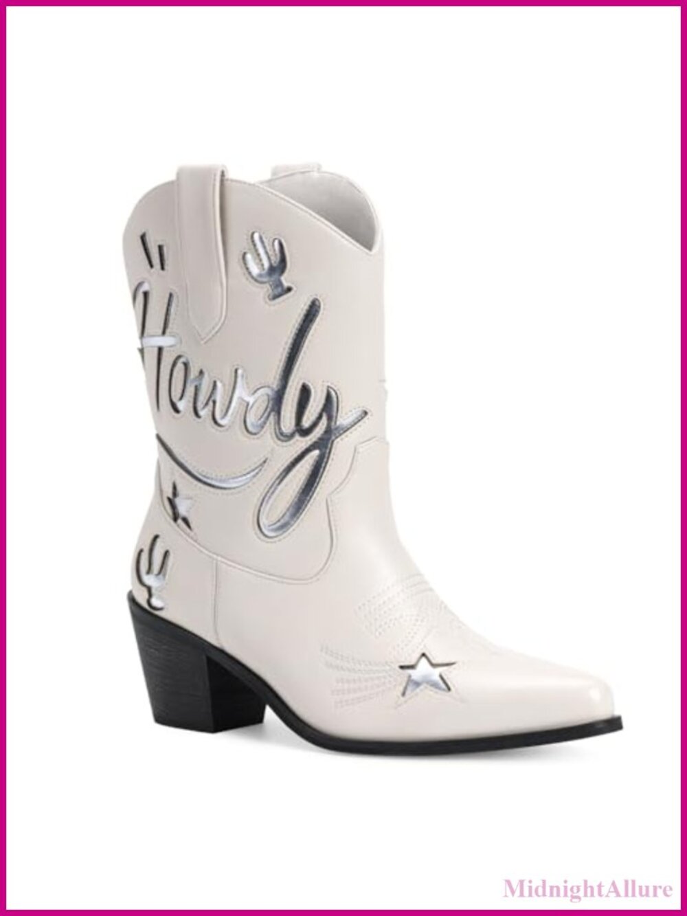 Faux Leather Ankle Cowboy Boots Pointed Toe Chunky Heel Western Booties